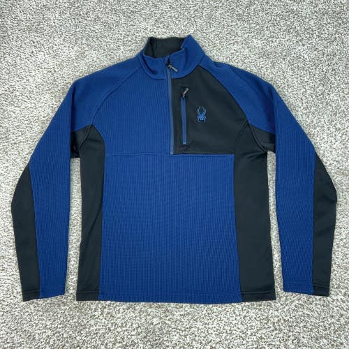 Spyder Pullover Mens Medium Blue Black 1/4 Zip Grid Fleece Ski Core Sweater