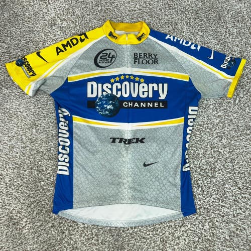 Discovery Channel Cycling Jersey Mens Large Blue Yellow Nike Dri FIT Trek AMD
