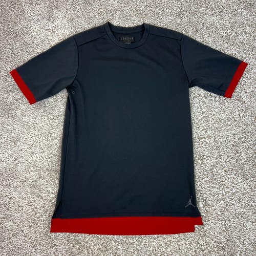 Jordan Shirt Mens Large Black Red Stretch Basketball Jumpman Tee Logo Sports Gym