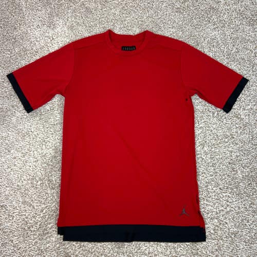 Jordan Shirt Mens Large Red Black Side Vent Stretch Basketball Workout Gym Tee