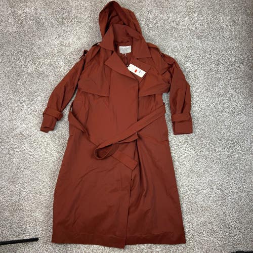 CALIA Coat Womens Medium Red Orange Hooded Belted Water Repellent Trench Jacket