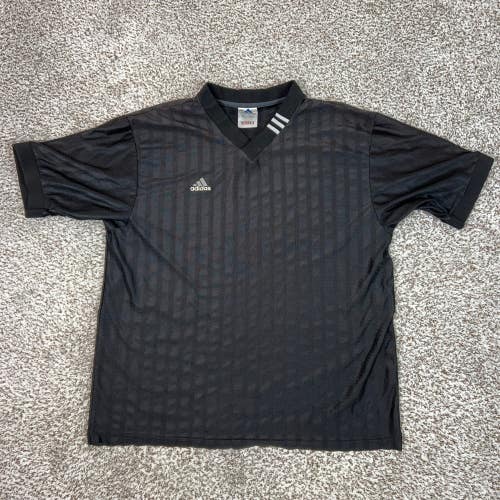 Vintage Adidas Shirt Men Medium Black V Neck Striped Mesh Athletic Soccer Jersey