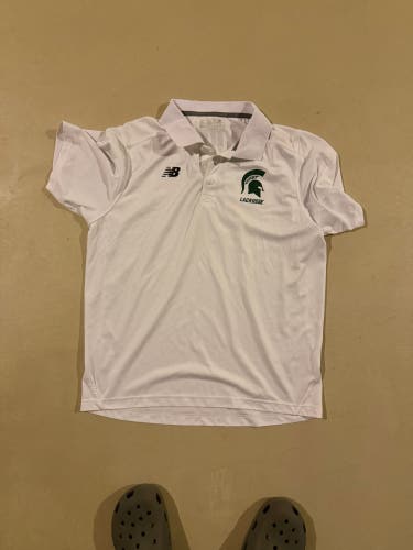 Michigan state lacrosse white new balance polo