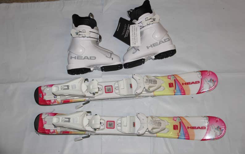 NEW 2027 HEAD 67cm little kids skis unicorn girls adjustable bindings + mondo 15.5 / US 8 J1 boots