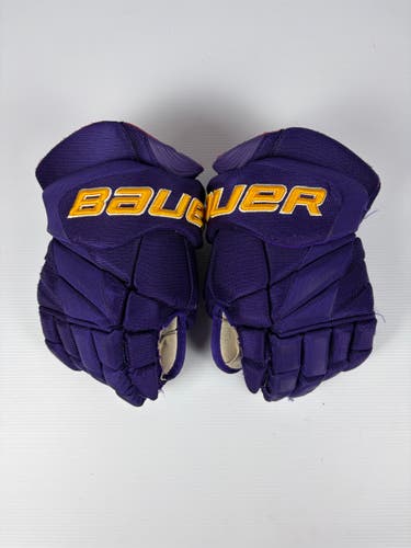 Used 14" Bauer Vapor Team Pro Stock Hockey Gloves - Purple/Gold