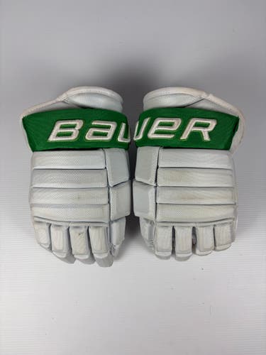 Used 13" Bauer Pro Series Pro Stock Hockey Gloves - White/Green