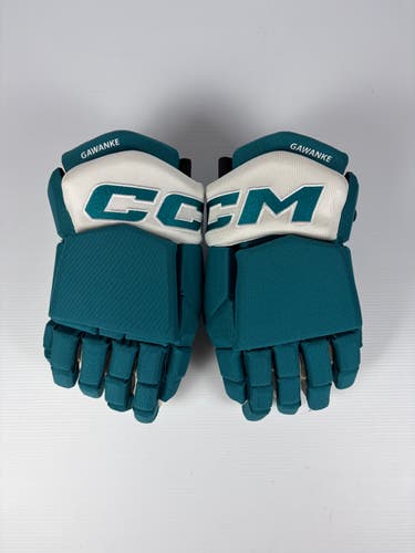 Used 14" CCM HGTKPP Pro Stock Hockey Gloves - Teal/White