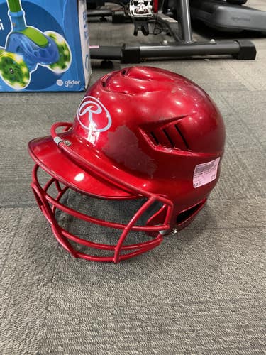 Used Rawlings BATTING HELMET W/ MASK Batting Helmet w/Mask Red SM 11614-S000243689