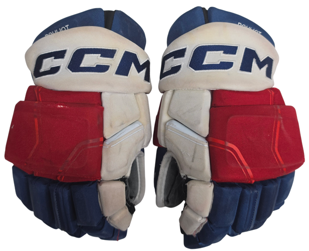 CCM HGQL Pro Stock Custom Hockey Gloves Wolfpack Used 14" Pouliot. (15667)