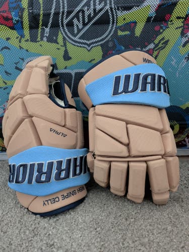 14" Warrior Alpha Pro Stock Gloves Tan/Blue - Wish Cup/Wish Snipe CELLY!