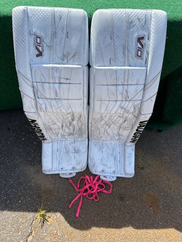 White 34" Senior Vaughn Velocity V10 Pro Goalie Leg Pads (Used)