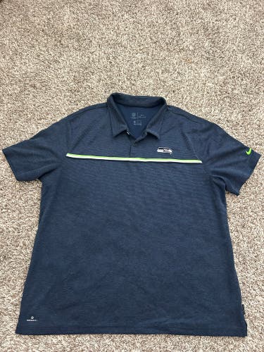 Nike Seattle Seahawks On Field Polo Shirt Mens  2XL DriFit Blue Stretch Colordry