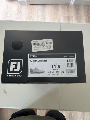 Footjoy Traditions Mens Golf Shoes White/Gray/Black Size 11.5 NEW IN BOX