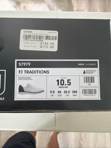 Footjoy Traditions Mens Golf Shoes White/Black/Red Size 10.5 NEW IN BOX