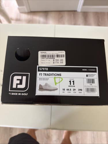 Footjoy Traditions Mens Golf Shoes White/Gray/Black Size 10.5 NEW IN BOX