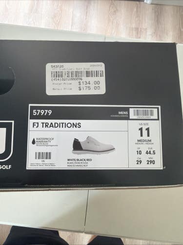 Footjoy Traditions Mens Golf Shoes White/Black/Red Size 11 NEW IN BOX