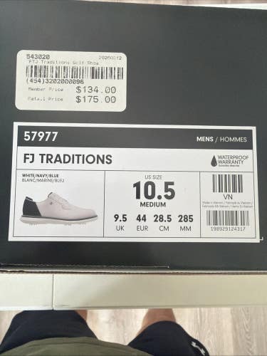 Footjoy Traditions Mens Golf Shoes White/Navy/Blue Size 10.5 NEW IN BOX