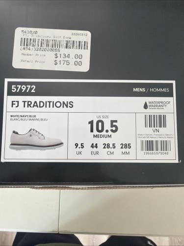 Footjoy Traditions Mens Golf Shoes White/Navy/Blue Size 10 NEW IN BOX
