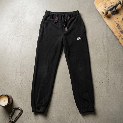 Nike SB Black Polar Fleece Pants Mens Small Skater Streetwear Joggers Belted