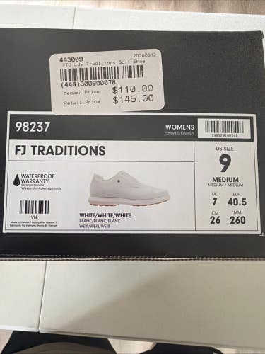 FootJoy Traditions Womens Golf Shoes White/White/White Size 9 NEW IN BOX