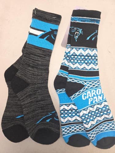 ST24 Mens NFL CAROLINA PANTHERS LOT of 2 Socks Medium 5-10 NEW