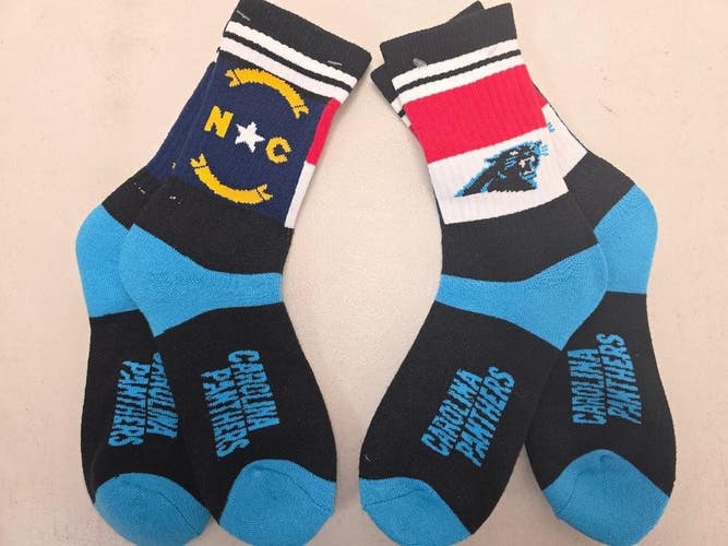 ST25 Mens NFL CAROLINA PANTHERS LOT of 2 Socks Medium 5-10 NEW