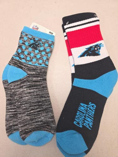 ST26 Mens NFL CAROLINA PANTHERS LOT of 2 Socks Medium 5-10 NEW