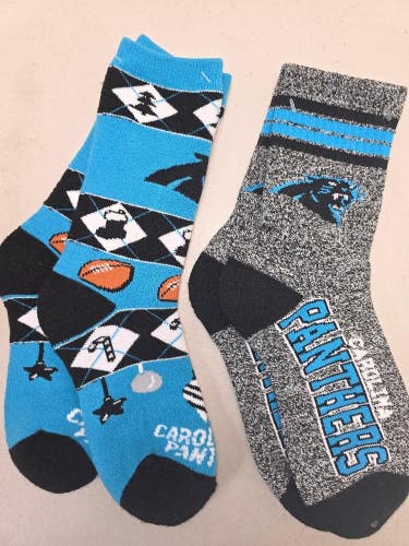 ST47 Mens NFL CAROLINA PANTHERS LOT of 2 Socks Medium 5-10 NEW
