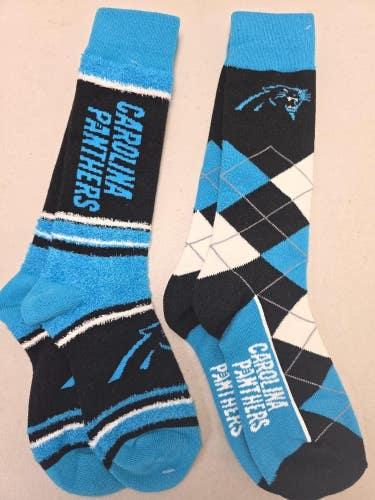 ST47 Mens NFL CAROLINA PANTHERS LOT of 2 Socks Medium 5-10 NEW