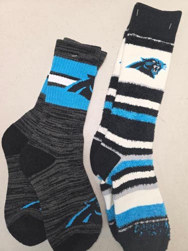 ST51 Mens NFL CAROLINA PANTHERS LOT of 2 Socks Medium 5-10 NEW