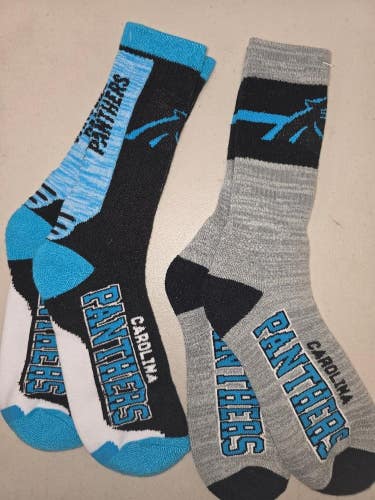 ST22 Mens NFL CAROLINA PANTHERS LOT of 2 Pair of Socks Large 8-13 NEW