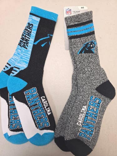 ST44 Mens NFL CAROLINA PANTHERS LOT of 2 Pair of Socks Large 8-13 NEW