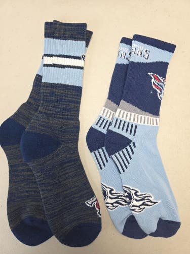 ST14 Mens NFL TENNESSEE TITANS LOT of 2 Pair of Socks Large 8-13 NEW