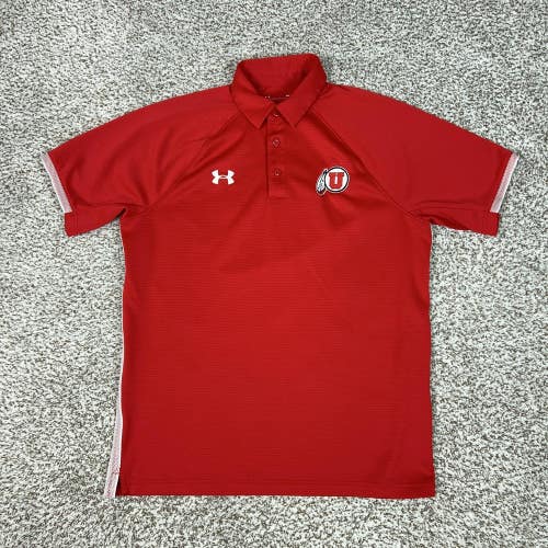 Utah Utes Shirt Mens Medium Red NCAA Football Under Armour HeatGear Polo College