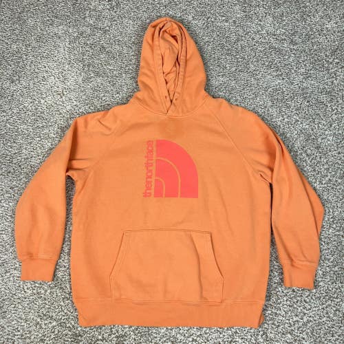 North Face Hoodie Womens XL Orange Pullover Fleece Logo Sweatshirt Pocket Hiking