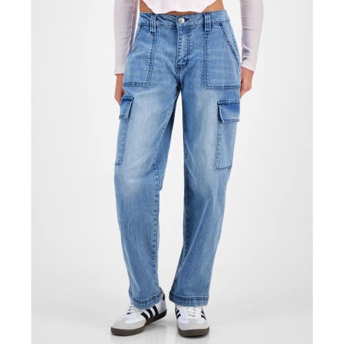 Madden Girl Cargo Skater Jeans Womens Medium Juniors Blue Denim Wide Leg PALL573