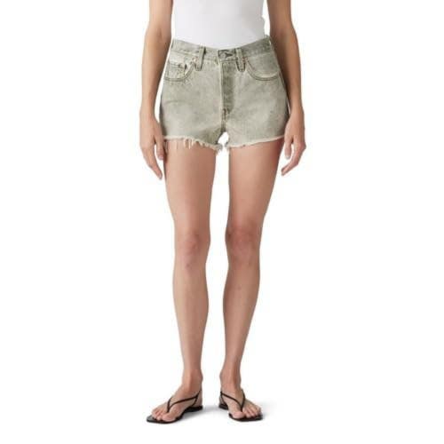 Levi's 501 Shorts Women's 32 Cloudy Cypress Denim High Rise Frayed Hem PALL553