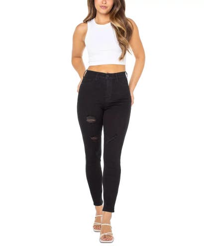 Celebrity Pink Skinny Jeans Women's 1x25 Black Denim Distressed Hi Rise PALL576