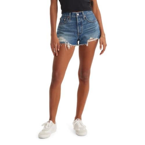 Levi's 501 Original Fit Shorts Women's 32 Darn It Now Denim High Rise PALL574