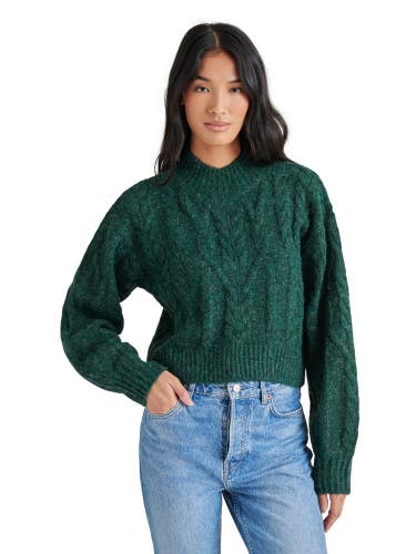 Steve Madden Marcie Sweater Womens Large Pine Grove Cable Knit Mock Neck PALL559