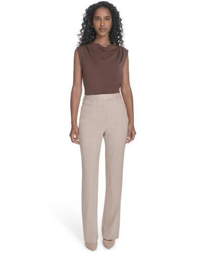 Calvin Klein Pants Women 14 Toasted Sumac Pinstriped Stretch Modern Fit PALL581