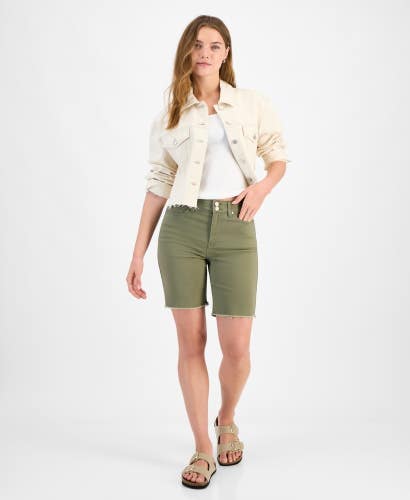Dollhouse Bermuda Shorts Women's 3 Juniors Green High Rise Frayed Hem PALL524