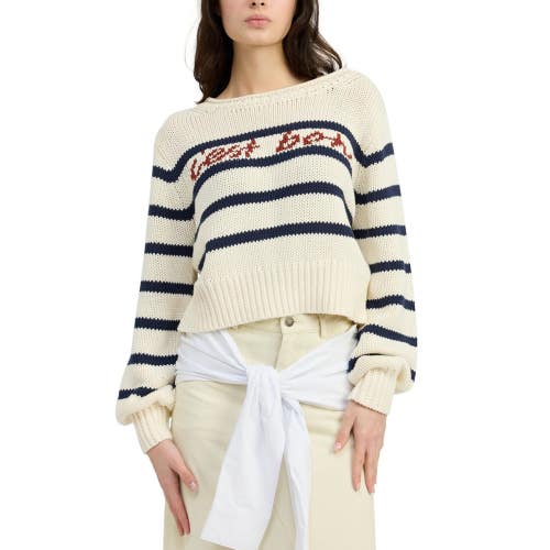 En Saison Helena Cropped Sweater Women's XL Ivory Navy Striped Cotton PALL475