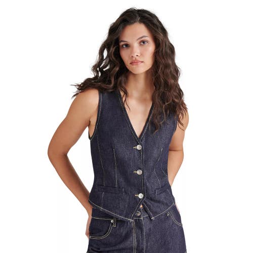 Steve Madden Selene Vest Women's Large Blue Denim Cotton Button Front PALL500