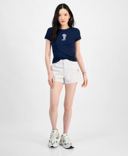 Madden Girl Utility Shorts Women's Medium Nimbus Cloud Cotton High Rise PALL589
