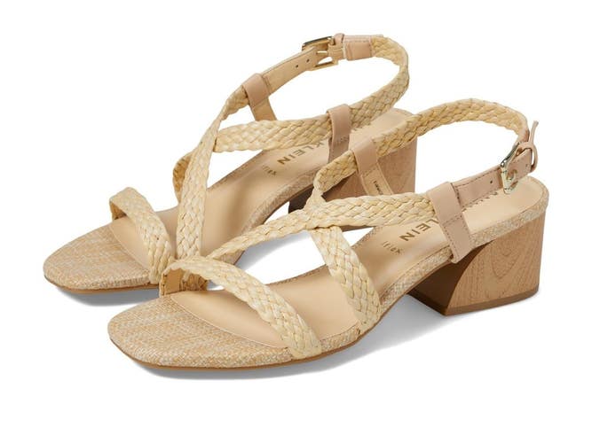 Anne Klein Meliza Sandals Women's US 5.5 M Raffia Block Heel Slingback HTAT1746