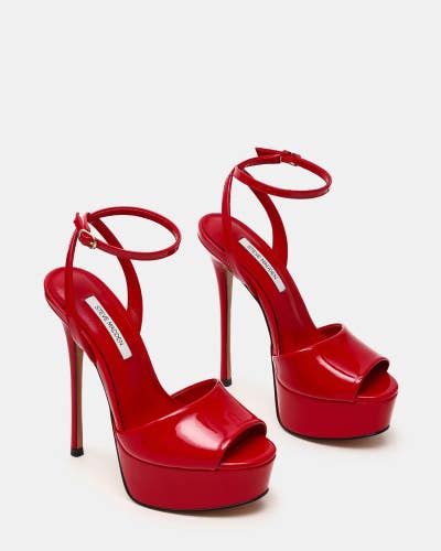 Steve Madden Jezzica Sandals Women's 8.5 Red Ankle Strap Stiletto Heel HTAT1668