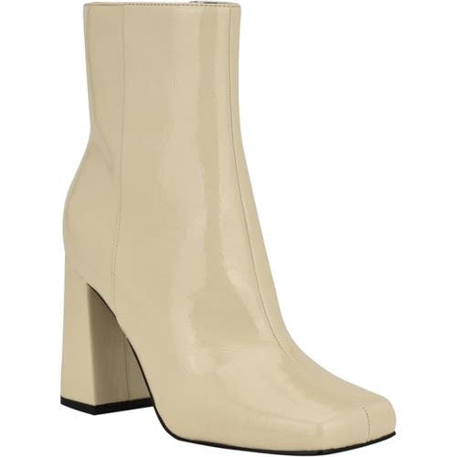 Nine West Spice Boots Women's 7 Cream Patent Leather Square Toe Bootie HTAT1750