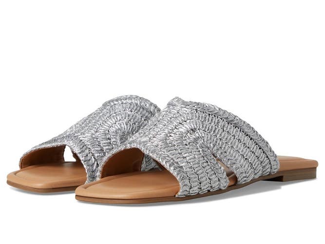 Marc Fisher LTD Narda Sandals Women's US 7.5 M Silver Square Toe Slide HTAT1848