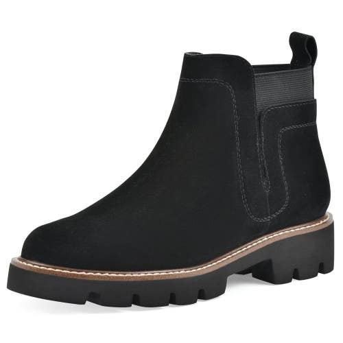 White Mountain Glassie Boots Women's 6.5 M Black Suede Lug Sole Chelsea HTAT1817